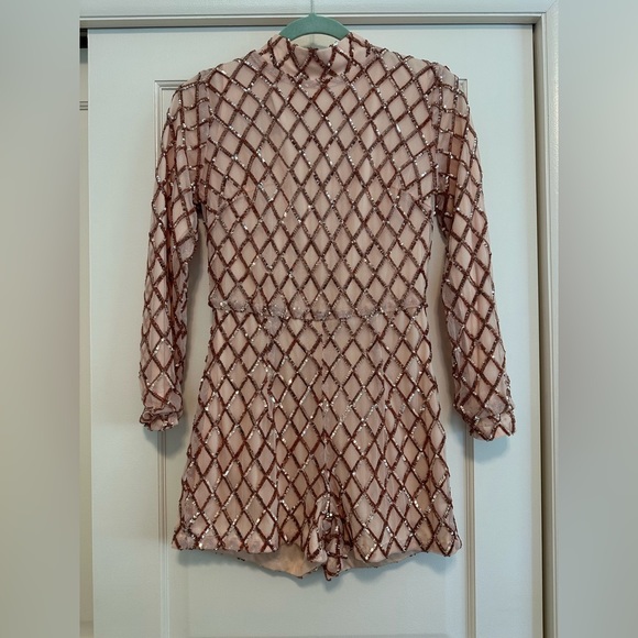 Sparkly sequin rose gold and cream mesh jumpsuit romper short - Picture 1 of 4